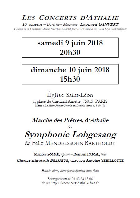 Affiche Mendelssohn Lobgesang 9 et 10 juin 2018